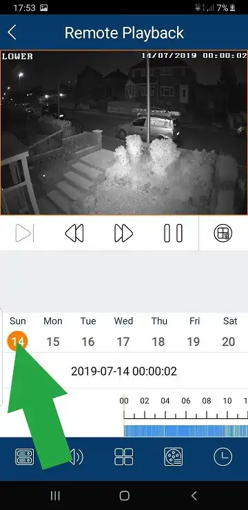 Date picker in the CCTV app